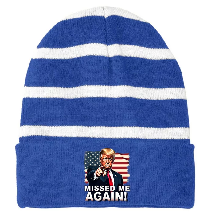 Missed Me Again You Missed Trump 2024 Elections American Flag Patriotic Striped Beanie with Solid Band