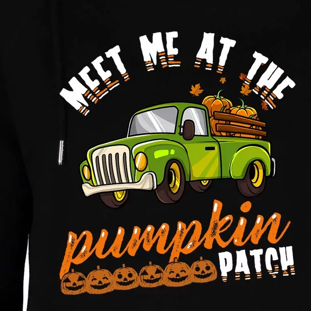 Meet Me At The Pumpkin Patch Truck Thanksgiving Farmer Womens Funnel Neck Pullover Hood