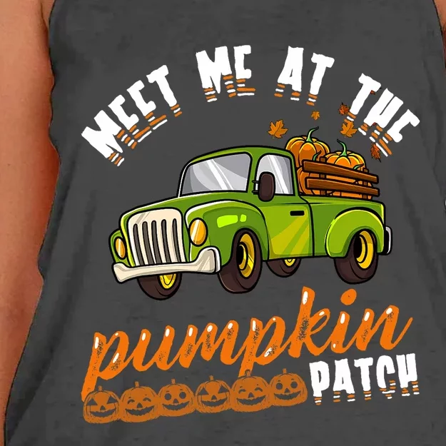 Meet Me At The Pumpkin Patch Truck Thanksgiving Farmer Women's Knotted Racerback Tank