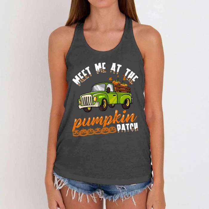 Meet Me At The Pumpkin Patch Truck Thanksgiving Farmer Women's Knotted Racerback Tank