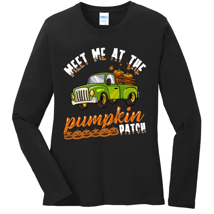 Meet Me At The Pumpkin Patch Truck Thanksgiving Farmer Ladies Long Sleeve Shirt