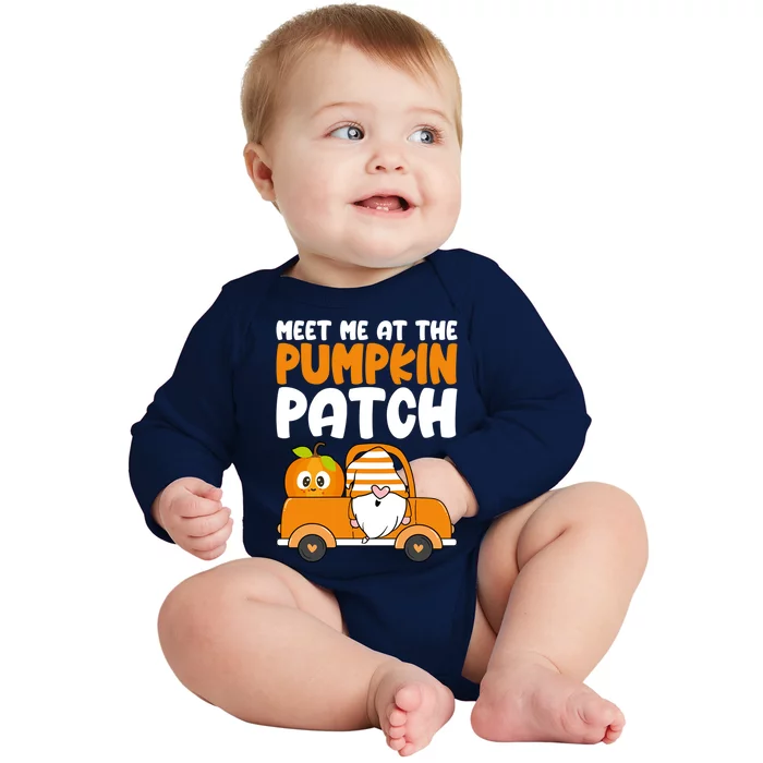 Meet Me At The Pumpkin Patch Gnome Truck Thanksgiving Gift Baby Long Sleeve Bodysuit