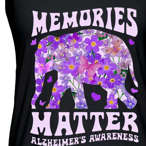 Memories Matter AlzheimerS Awareness Purple Elephant Flower Ladies Essential Flowy Tank