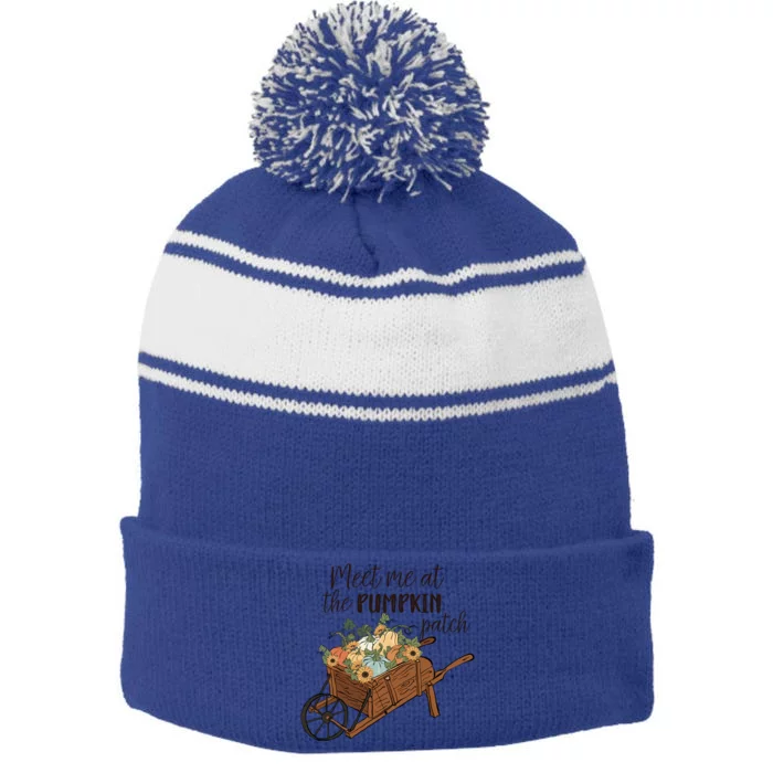 Meet Me At The Pumpkin Patch Graphic Cute Autumn Cool Gift Stripe Pom Pom Beanie