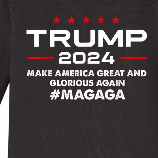 Magaga Make America Great And Glorious Again Trump 2024 Baby Long Sleeve Bodysuit