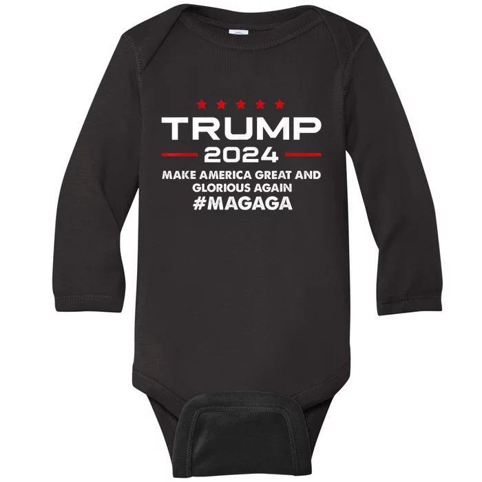 Magaga Make America Great And Glorious Again Trump 2024 Baby Long Sleeve Bodysuit