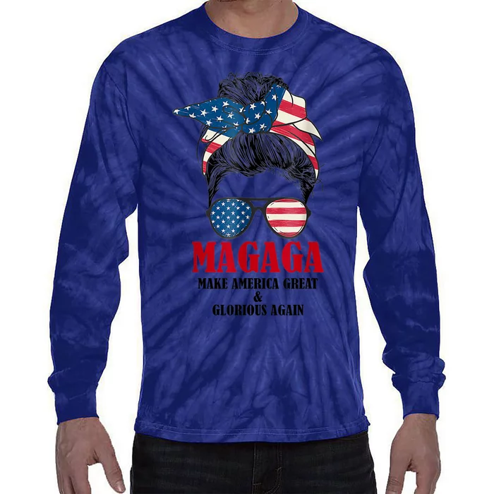 Magaga Make America Great And Glorious Again Trump 2024 Tie-Dye Long Sleeve Shirt