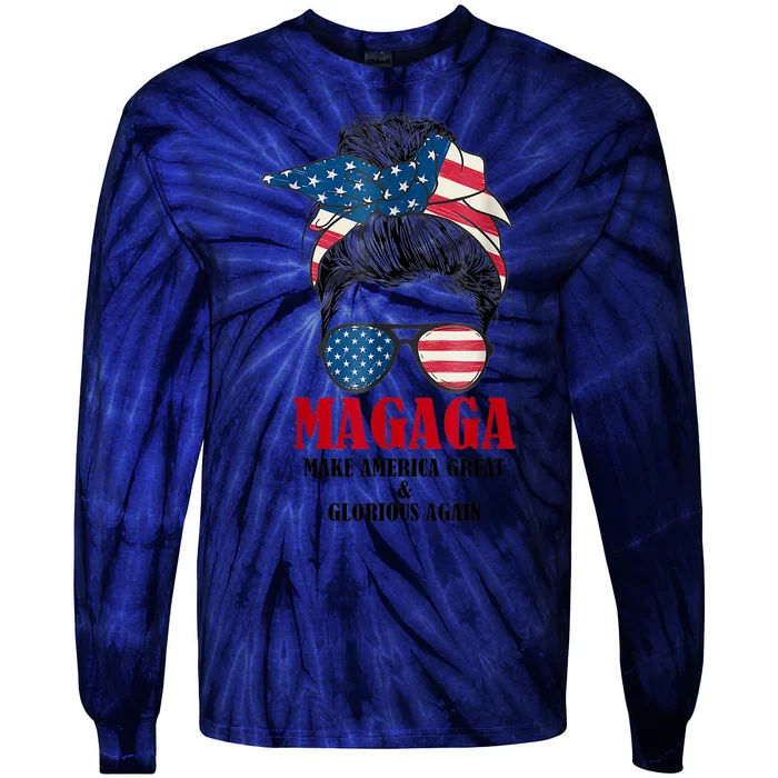 Magaga Make America Great And Glorious Again Trump 2024 Tie-Dye Long Sleeve Shirt