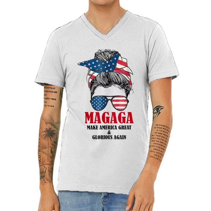 Magaga Make America Great And Glorious Again Trump 2024 V-Neck T-Shirt