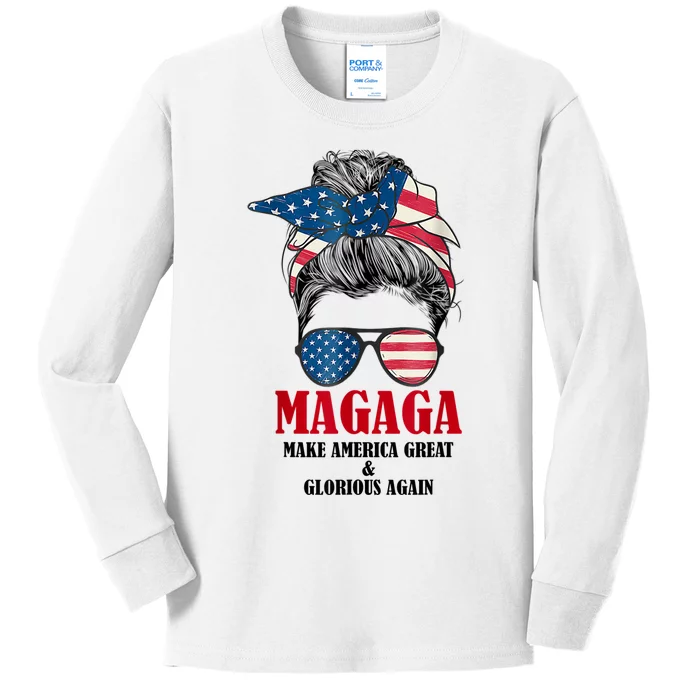 Magaga Make America Great And Glorious Again Trump 2024 Kids Long Sleeve Shirt