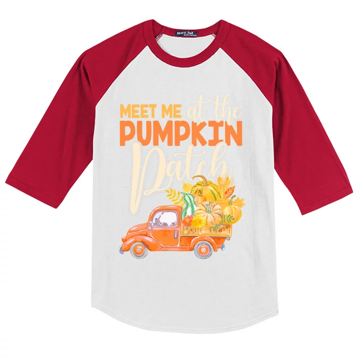 Meet Me At The Pumpkin Patch Funny Truck Pumpkins Gift Kids Colorblock Raglan Jersey