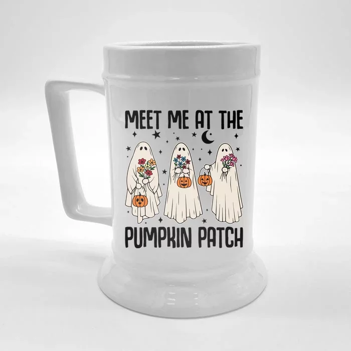 Meet Me At The Pumpkin Patch Ghost Floral Hippie Halloween Meaningful Gift Front & Back Beer Stein