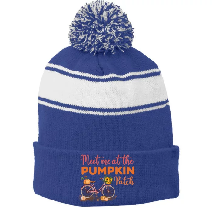 Meet Me At The Pumpkin Patch Halloween Costum Thanksgiving Funny Gift Stripe Pom Pom Beanie