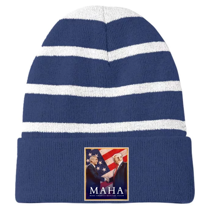 Maha Make America Healthy Again Usa Trump Kennedy Striped Beanie with Solid Band