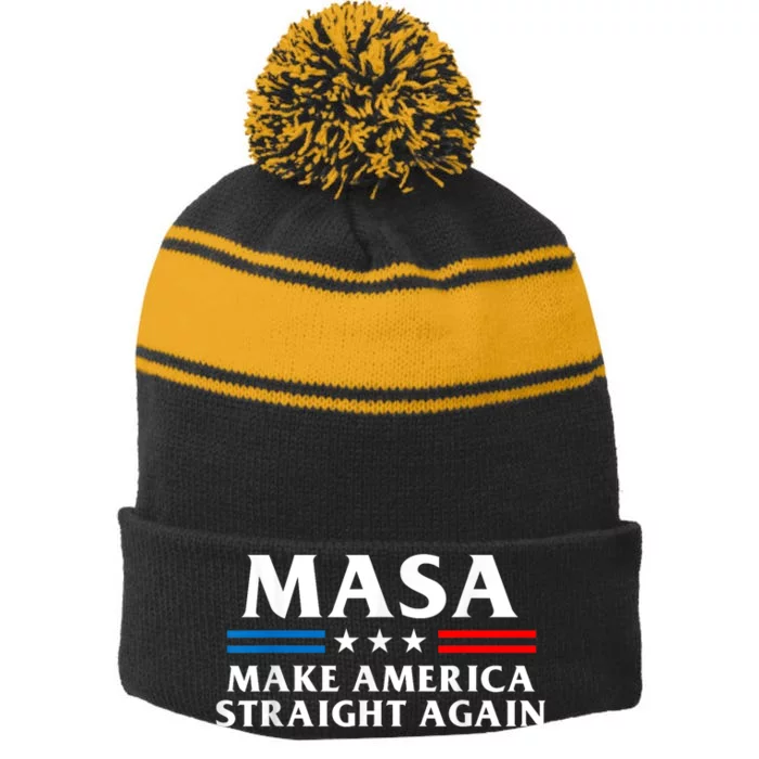 Masa Make America Straight Again Stripe Pom Pom Beanie