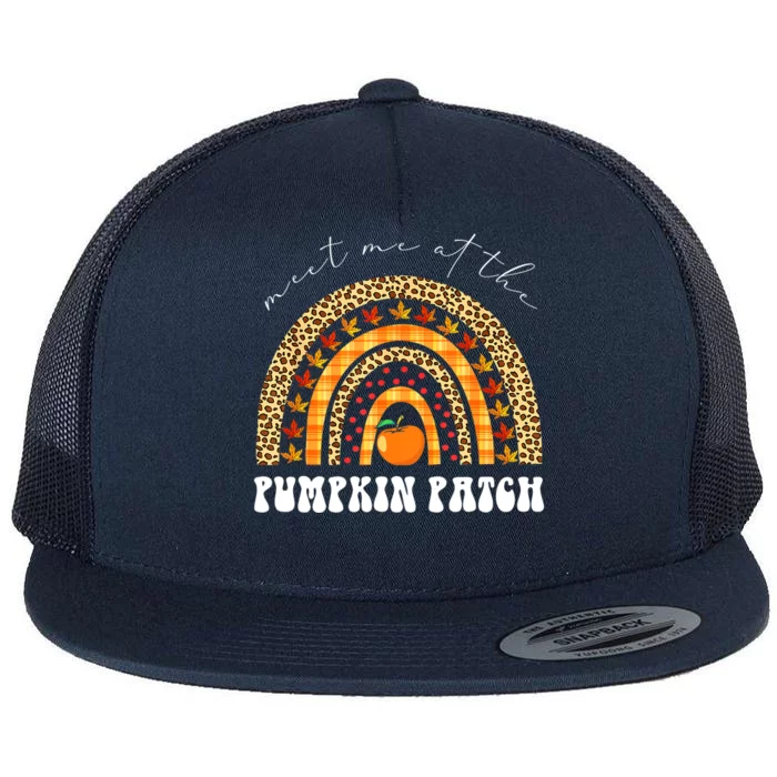 Meet Me At The Pumpkin Patch Leopard Rainbow Thanksgiving Gift Flat Bill Trucker Hat