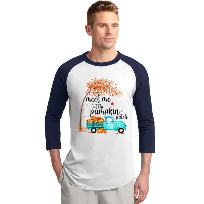 Meet Me At The Pumpkin Patch Halloween Vintage Truck Fall Baseball Sleeve Shirt