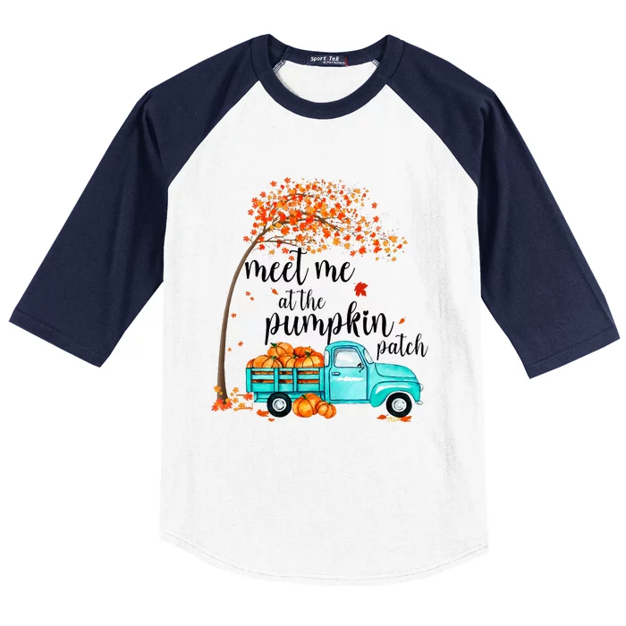 Meet Me At The Pumpkin Patch Halloween Vintage Truck Fall Baseball Sleeve Shirt