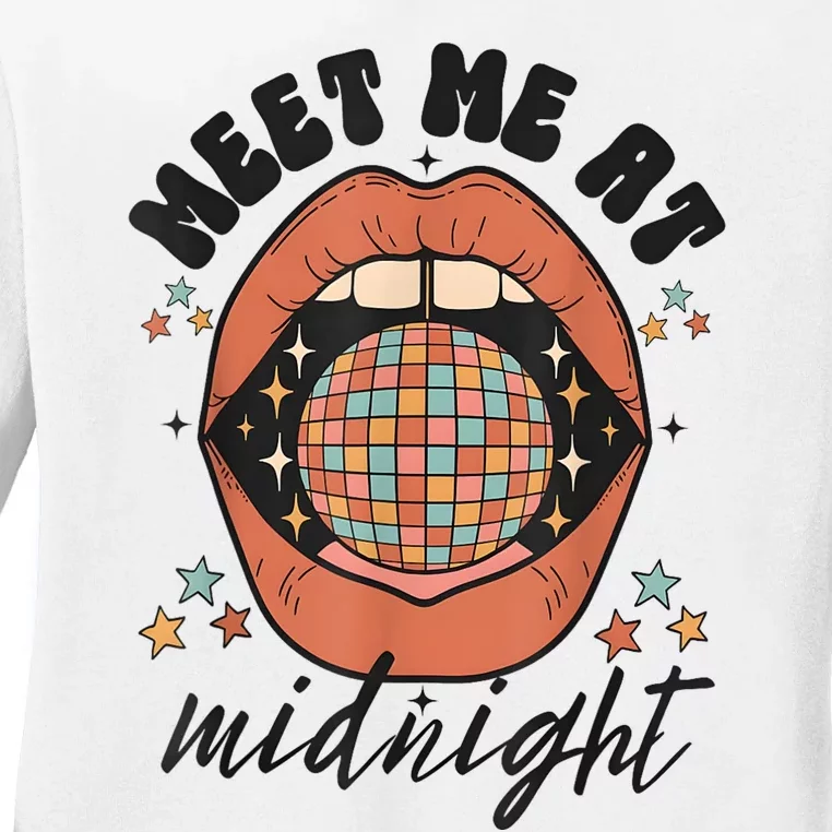 Meet Me At Midnight Funny Santa Christmas Xmas Ladies Long Sleeve Shirt