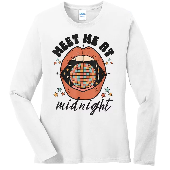 Meet Me At Midnight Funny Santa Christmas Xmas Ladies Long Sleeve Shirt