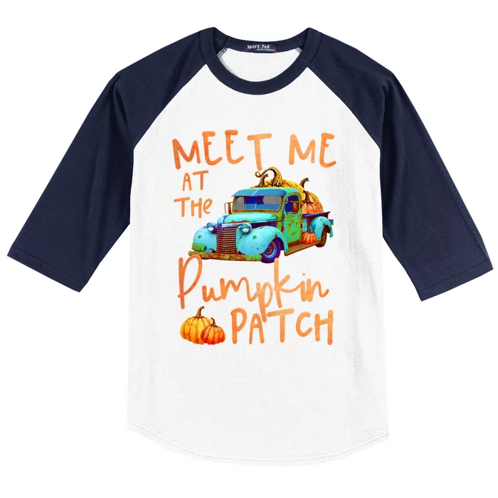 Meet Me At The Pumpkin Patch Pickup Truck Autumn Fall Gift Baseball Sleeve Shirt