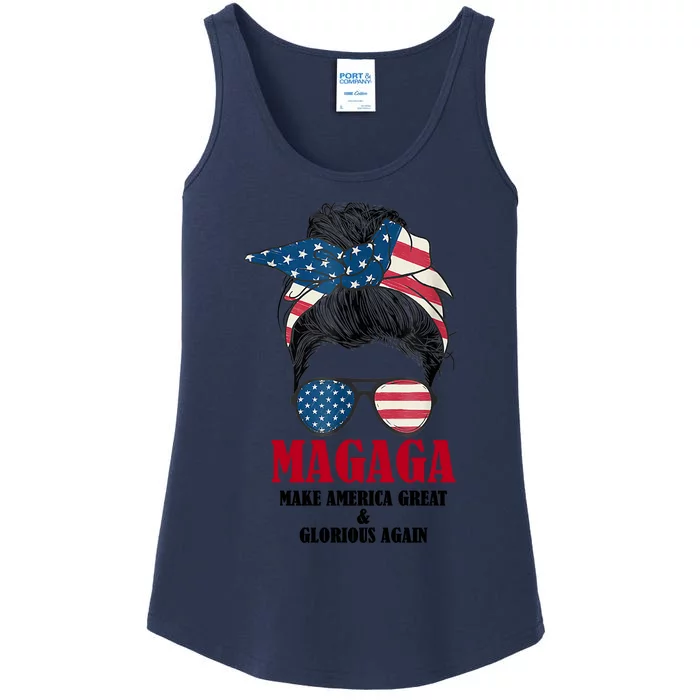 MAGAGA Make America Great And Glorious Again Messy Bun Ladies Essential Tank