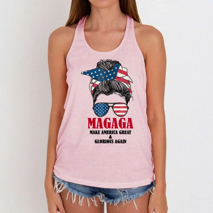 MAGAGA Make America Great And Glorious Again Messy Bun Women's Knotted Racerback Tank