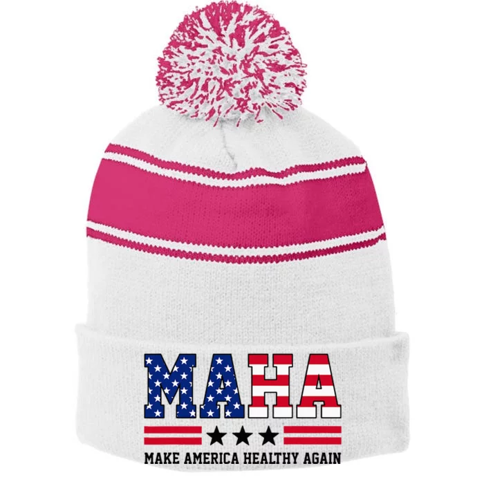 Maha Make America Healthy Again Us Patriotic Stripe Pom Pom Beanie