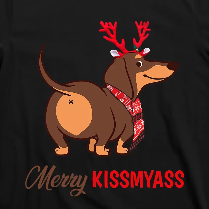 Merry My Ass Funny Christmas Reindeer Dachshund Dog Lover T-Shirt