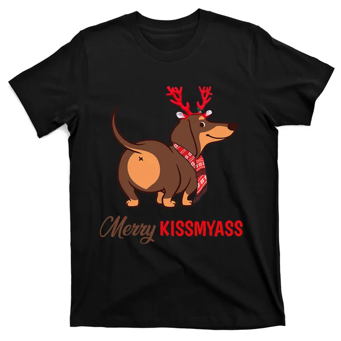 Merry My Ass Funny Christmas Reindeer Dachshund Dog Lover T-Shirt