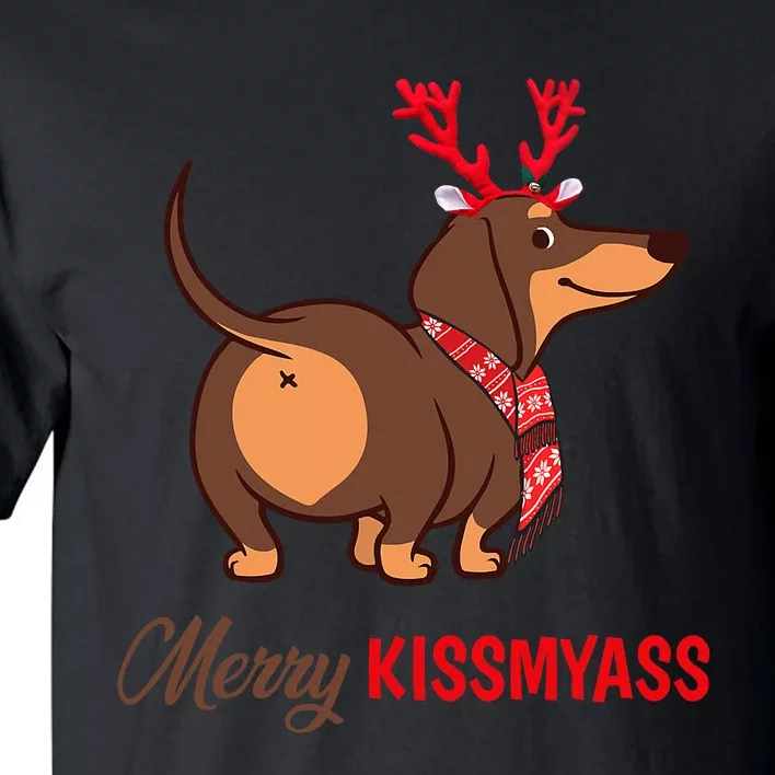 Merry My Ass Funny Christmas Reindeer Dachshund Dog Lover Tall T-Shirt