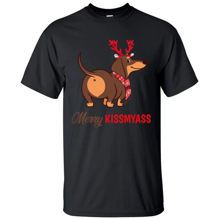 Merry My Ass Funny Christmas Reindeer Dachshund Dog Lover Tall T-Shirt