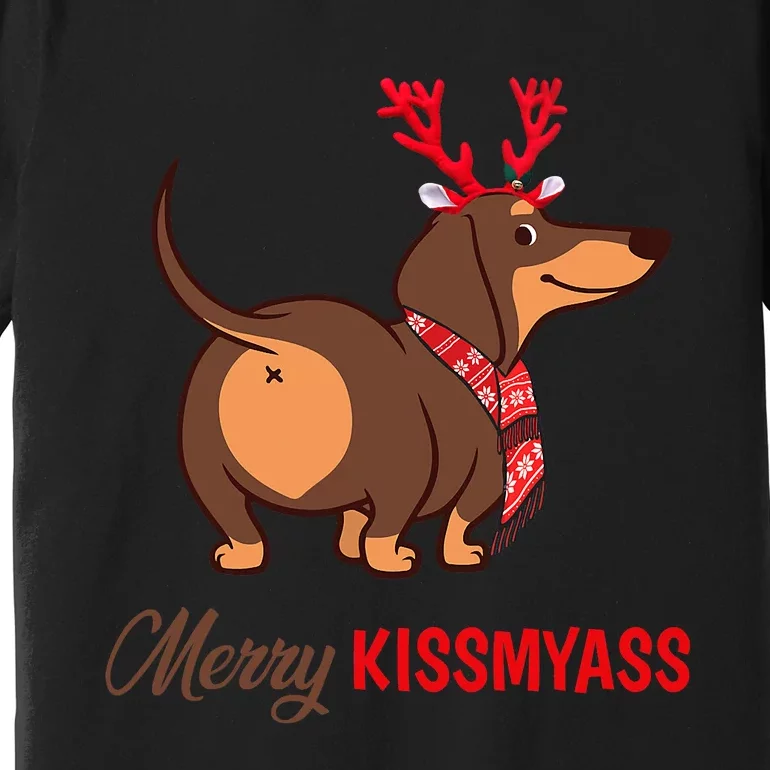 Merry My Ass Funny Christmas Reindeer Dachshund Dog Lover Premium T-Shirt