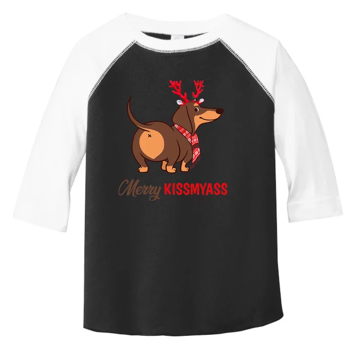 Merry My Ass Funny Christmas Reindeer Dachshund Dog Lover Toddler Fine Jersey T-Shirt