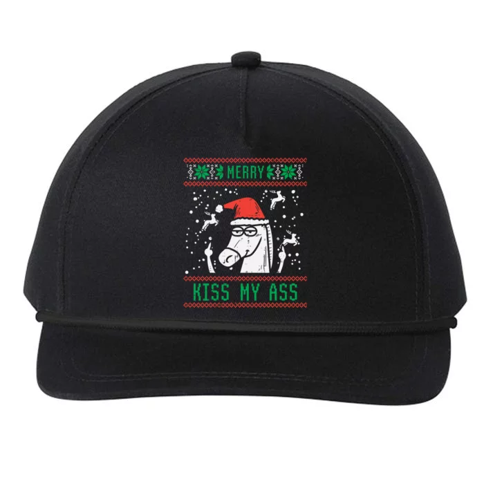 Merry My Ass Santa Horse Funny Ugly Christmas Xmas Gift Snapback Five-Panel Rope Hat