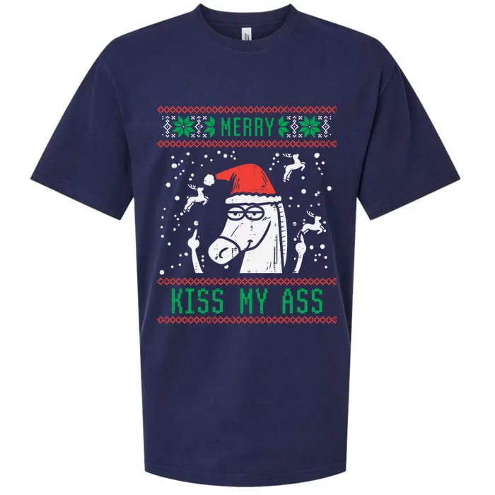 Merry My Ass Santa Horse Funny Ugly Christmas Xmas Gift Sueded Cloud Jersey T-Shirt