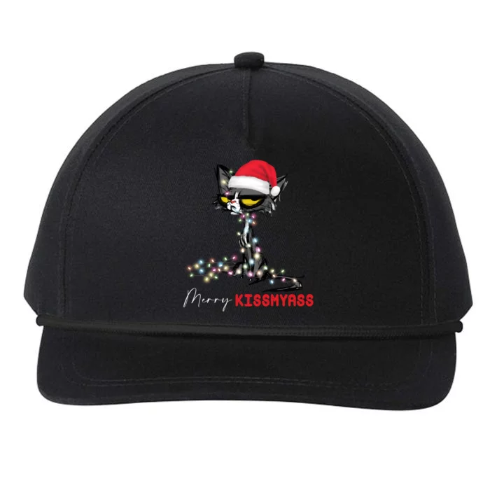 Merry My Ass Christmas Xmas Lights Black Cat Pajamas Cute Gift Snapback Five-Panel Rope Hat