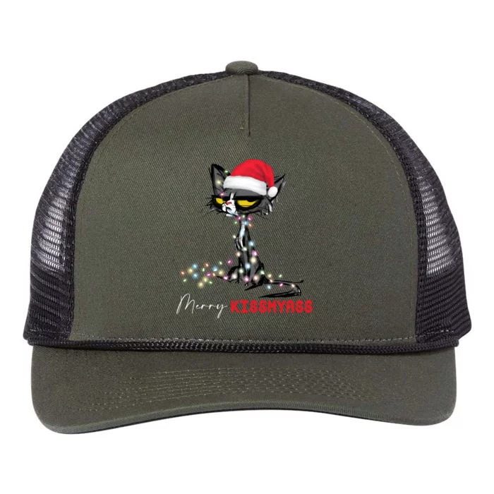 Merry My Ass Christmas Xmas Lights Black Cat Pajamas Cute Gift Retro Rope Trucker Hat Cap