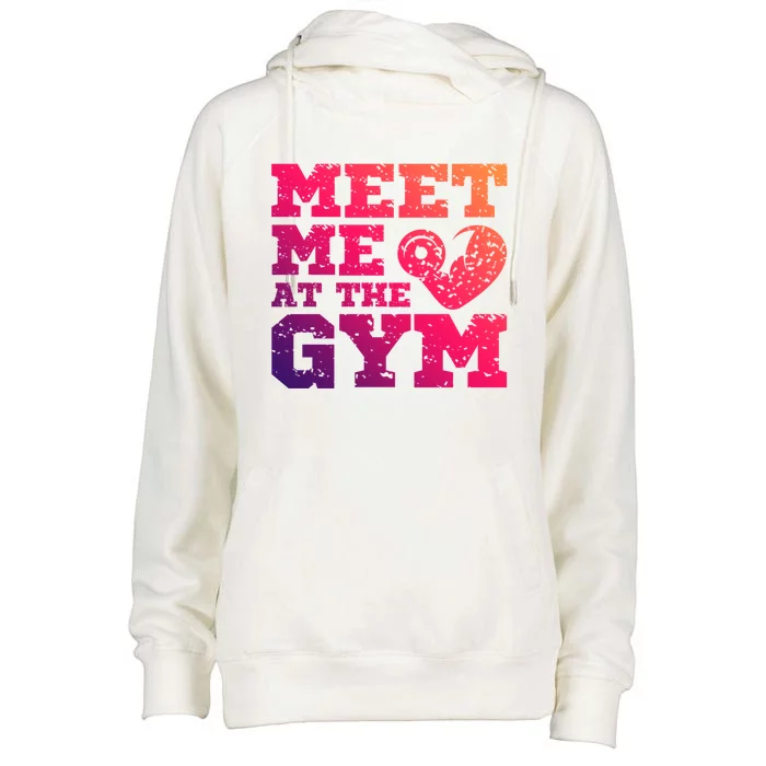 Meet Me At The Gym Funny Gym Quote Fitness Lovers Workout Gift Womens Funnel Neck Pullover Hood