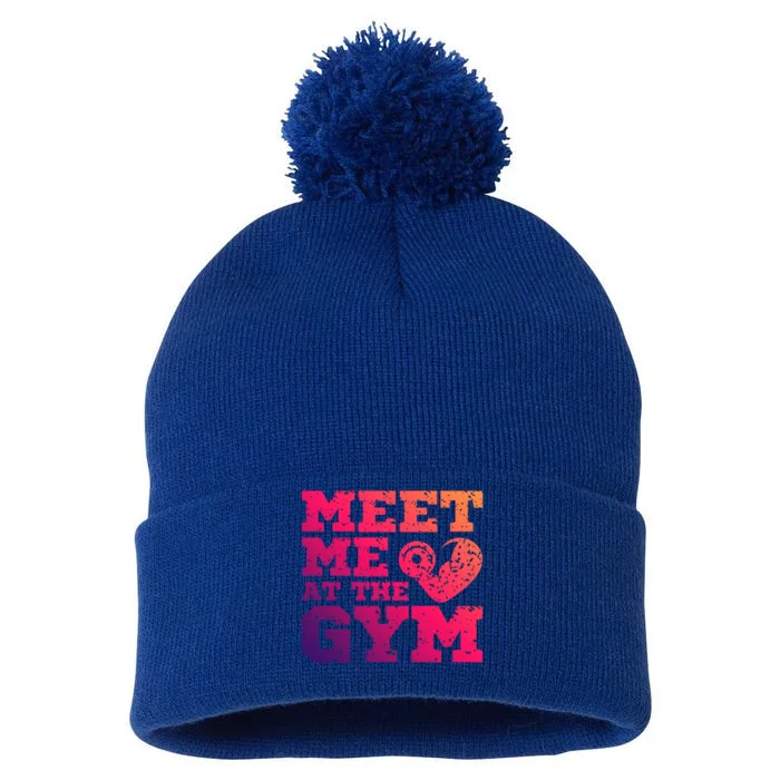 Meet Me At The Gym Funny Gym Quote Fitness Lovers Workout Gift Pom Pom 12in Knit Beanie