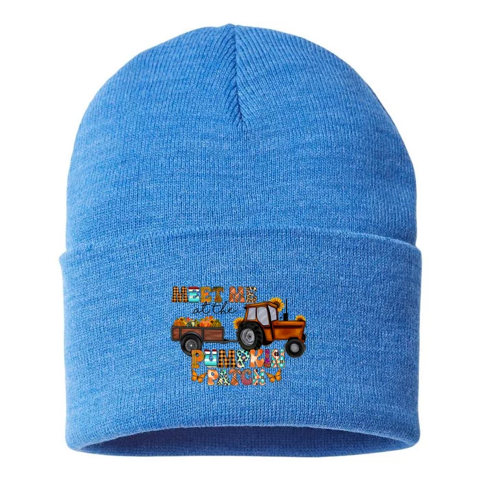 Meet Me At The Pumpkin Patch Truck Autumn Fall Thanksgiving Meaningful Gift Sustainable Knit Beanie