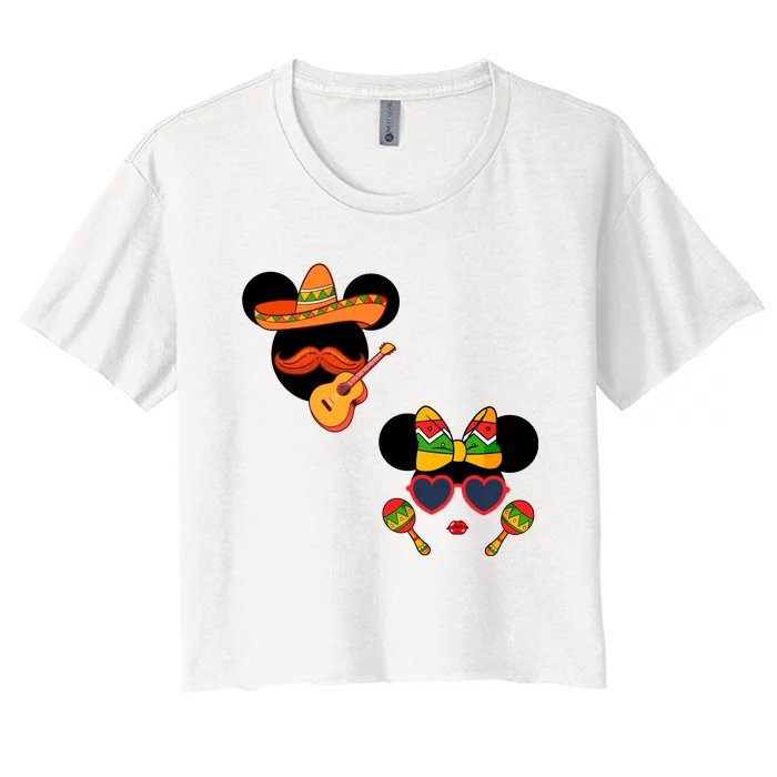 Mexican Mickey And Minnie Cinco De Mayo Couple Women's Crop Top Tee