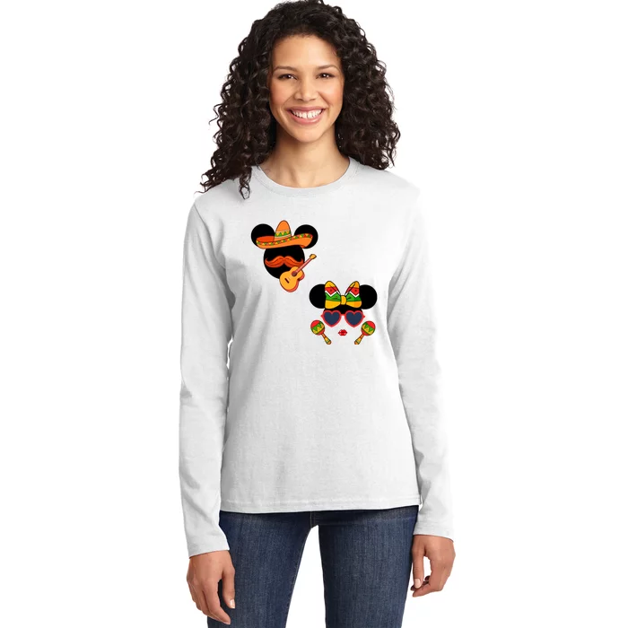 Mexican Mickey And Minnie Cinco De Mayo Couple Ladies Long Sleeve Shirt