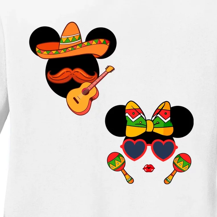 Mexican Mickey And Minnie Cinco De Mayo Couple Ladies Long Sleeve Shirt