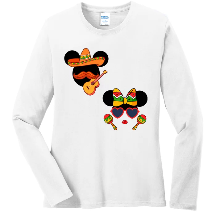 Mexican Mickey And Minnie Cinco De Mayo Couple Ladies Long Sleeve Shirt