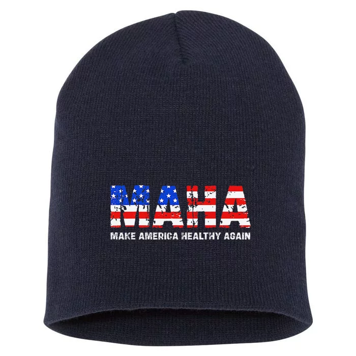 Maha Make America Healthy Again Us Patriotic 4th Of July Short Acrylic Beanie