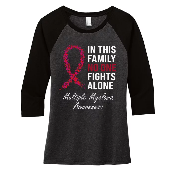 Multiple Myeloma Awareness Burgundy Ribbon Family Women's Tri-Blend 3/4-Sleeve Raglan Shirt