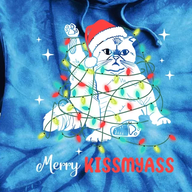 Merry My Ass Christmas Lights Xmas Cat Family Matching Meaningful Gift Tie Dye Hoodie