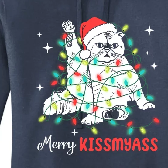 Merry My Ass Christmas Lights Xmas Cat Family Matching Meaningful Gift Women's Pullover Hoodie