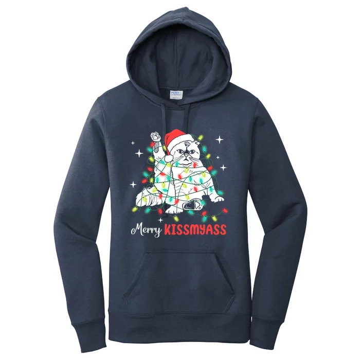 Merry My Ass Christmas Lights Xmas Cat Family Matching Meaningful Gift Women's Pullover Hoodie